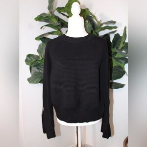 Black Ribbed Crew Neck Sweater